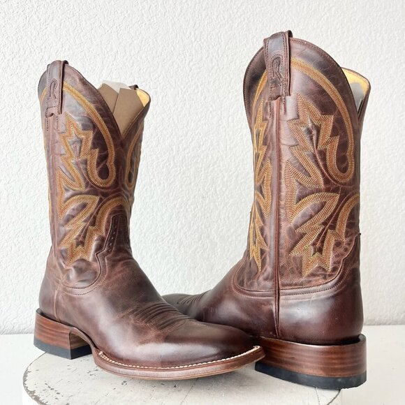 Rod Patrick Mens Cowboy Boots 9.5B Perro Loco Brown Leather Western Square Toe - Picture 1 of 14